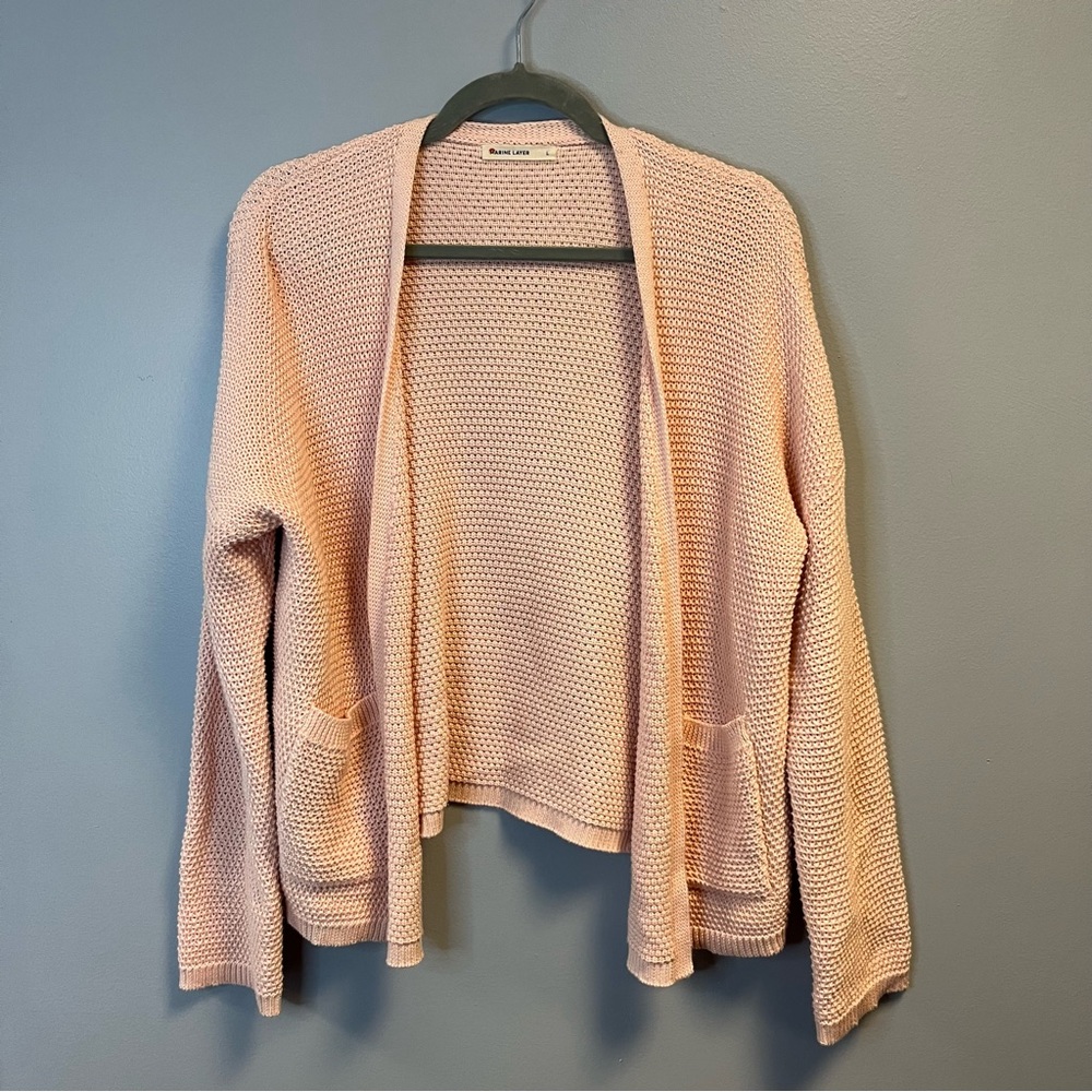 Marine Layer Cardigan Pastel Pink Catalina Open Front Knit Cardi Sz L EUC